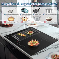 AMZCHEF 60 cm-es Indukciós Főzőlap Flex Zónákkal - 4 Zónás, 7200W, 9 Teljesítményszint, Boost Funkció, Időzítő, Gyerekzár, Túlmelegedés Elle 7