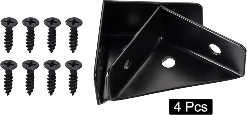 Sourcing Map 4 db Fekete Acél Sarokvas 38x38mm - Íróasztal, Ágy Merevítő