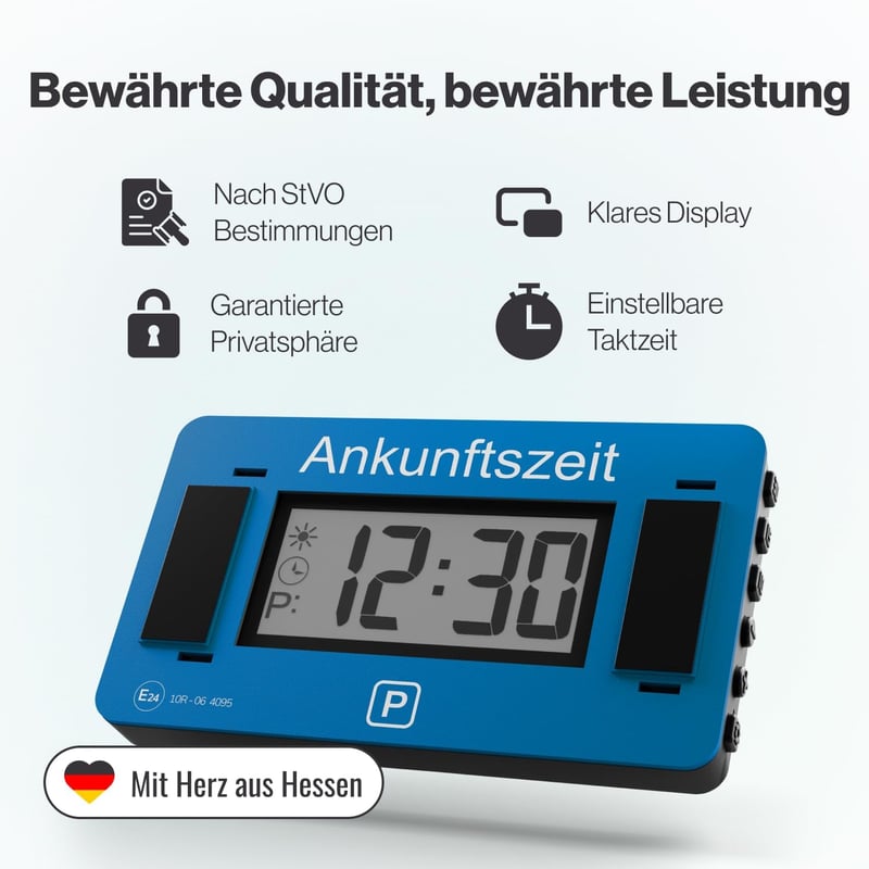 Parkwächter V2 Elektronikus Parkolótárcsa Német Szabványú Jóváhagyással - Automatikus Digitális Parkolóóra Autóba, Adatvédelemmel, Országspe