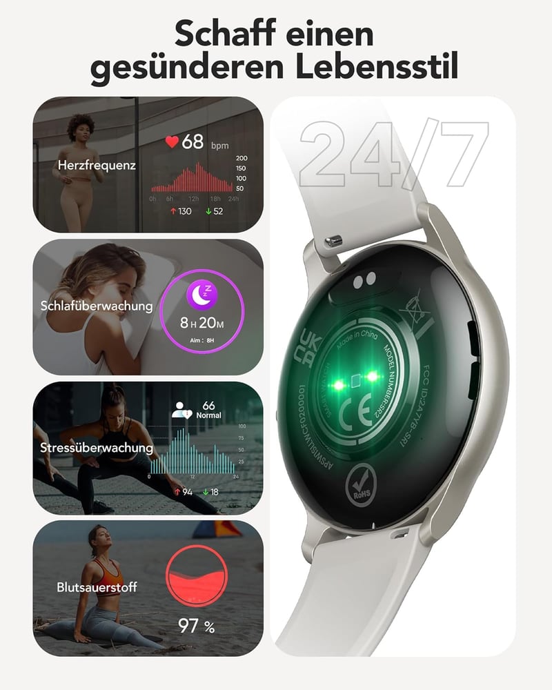 AGPTEK Okosóra Telefonos Funkcióval - 1,3" Fitness Tracker 100+ Sportmóddal, Ezüst