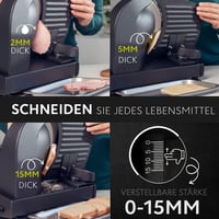 Twinzee Elektromos Szeletelőgép - Állítható Vastagságú (0-15mm) Rozsdamentes Acél Kenyér, Hús és Sajt Vágó 2 Cserélhető Pengével, 150W, Feke 5