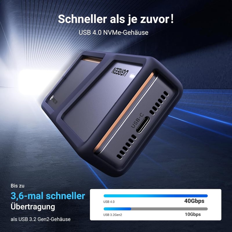 UGREEN USB 4 M2 Ház 40Gbps NVMe Külső SSD Adapter Hatékony Hűtéssel, 8TB Kapacitás, MacBook Pro M4/M4 Pro/Max és HP Celeron N4120 Kompatibil