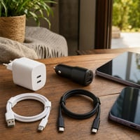 Kit complet încărcare: Încărcător perete + Încărcător auto + 2 cabluri USB-C 1