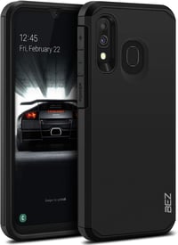 BEZ Samsung Galaxy A40 Ütésálló Tok - Dupla Rétegű Páncél Védőtok Kitámasztóval, Fekete Színben, Strapabíró Műanyag-Gumi Borítás 1