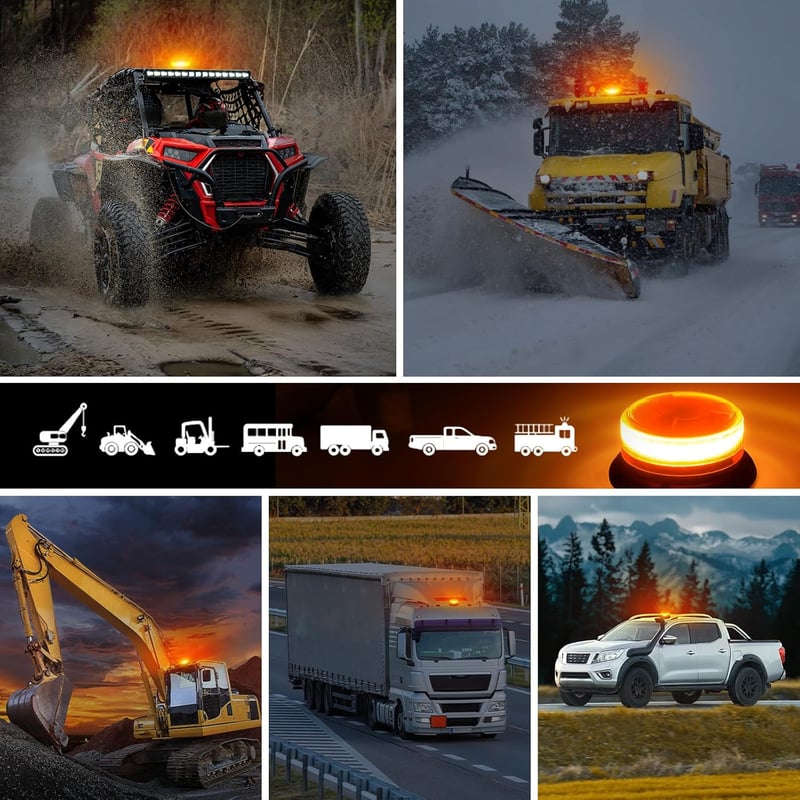 Dinfu Mágneses Forgó Figyelmeztető Lámpa 12V - Sárga LED Vészvillogó Távirányítóval, 9 Üzemmód, Autó/Teherautó/Traktor Kompatibilis, USB Töl