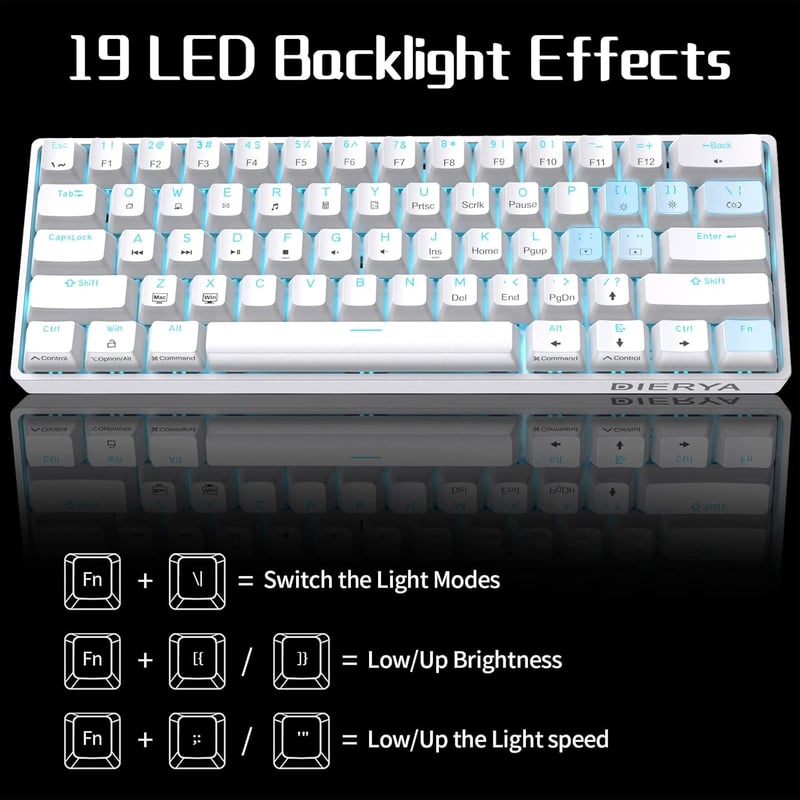 Dierya DK61se Kompakt Mechanikus Gamer Billentyűzet, 61 Gombos, Lineáris Red Switch, Anti-Ghosting, Ergonomikus, USB-C, Fehér