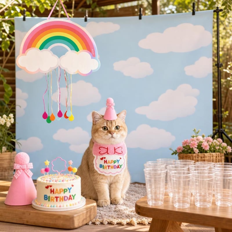Narodeninový balík pre domácich miláčikov: 1x piñata + 1x set bandana a čiapka + fotopozadie + torta + 40x pohár