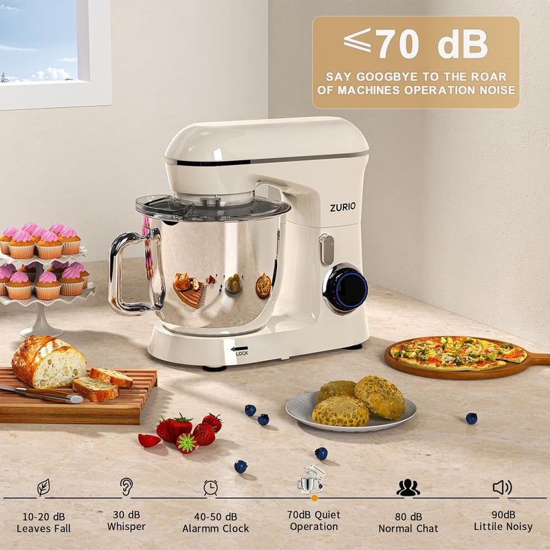 zurio Konyhai Robotgép 1300W - 5,5L Dagasztógép 10 Sebességgel, Csendes Kelesztő Funkcióval, Bolygómozgású Keverővel, Krémszínű