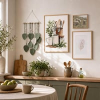 Botanička galerija za kuhinju: 1x okvir 30x40 + 1x slika 30x40 + 1x platno 20x25 + 1x makrame list 1