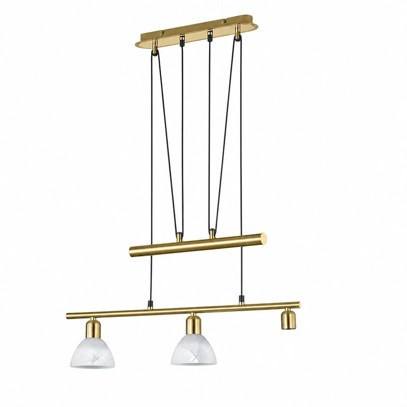 Lampă suspendată LED Trio Leuchten Levisto 371010308, alamă mată — Din cele 3 abajururi, 1 este spart, celelalte sunt impecabile (stare: vezi a doua fotografie)