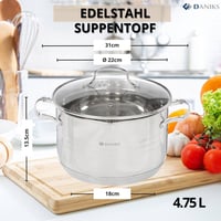 Daniks Tokio 4,26 literes rozsdamentes acél fazék polírozott felülettel, ezüst színben, 22 cm átmérővel, indukciós főzőlapra 3