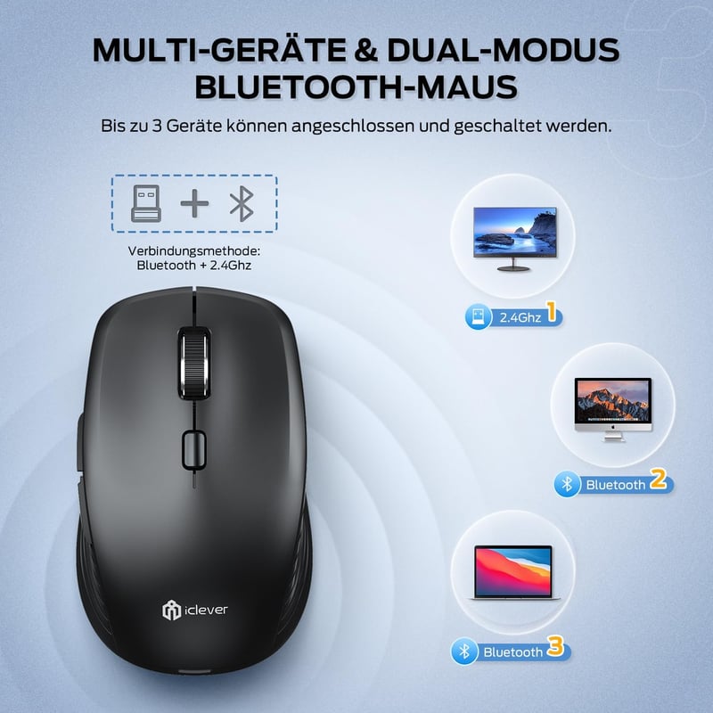 iClever Vezeték Nélküli Bluetooth Egér - Újratölthető, Csendes, 4 DPI Beállítással, USB-C, Windows/macOS/ChromeOS Kompatibilis