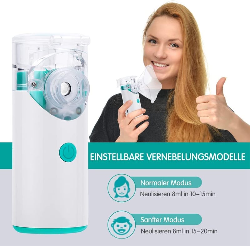HITHINKMED Tölthető Ultrahangos Inhalátor - Elektromos Porlasztó Felnőtteknek és Gyermekeknek, 2 Maszkkal és Szájrésszel, Zöld