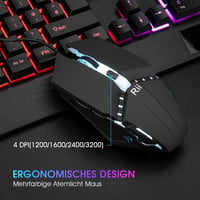 Rii RGB Gamer Billentyűzet és Egér Szett, Vízálló USB Klaviatúra, Háttérvilágítás, QWERTZ Német Kiosztás, 3200 DPI, PC/Mac Kompatibilis 3