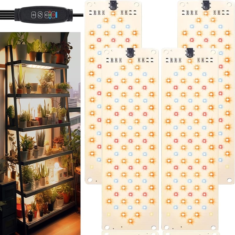 EWITTTI LED Növénylámpa Teljes Spektrummal - 316 LED, 3/9/12 Órás Időzítő, 10 Fényerősség, Alumínium, Beltéri Növényneveléshez, 4 Paneles Sz