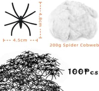 Óriás Halloween Pókháló Szett 54m² - 200g Nyújtható Dekoráció 100 Műpókkal, Fekete-Fehér 2