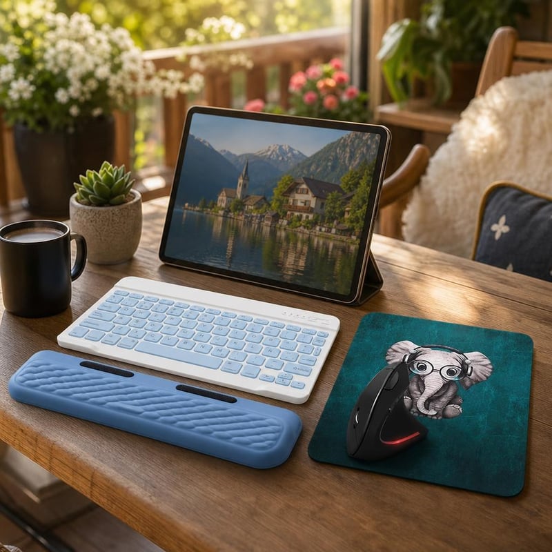 Ergo munkaállomás indító: spanyol Bluetooth billentyűzet + vertikális egér + egérpad + csuklótámasz