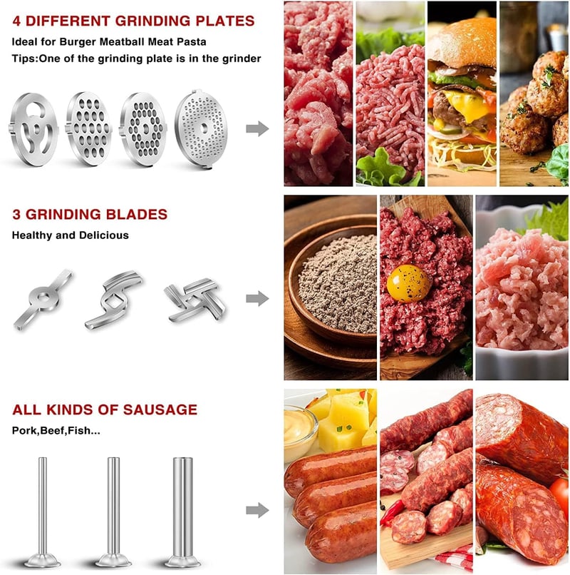 KitchenAid Artisan húsdaráló szett - rozsdamentes acél, 3 kolbásztöltővel, 4 tárcsával, 2 késsel és burgerpréssel