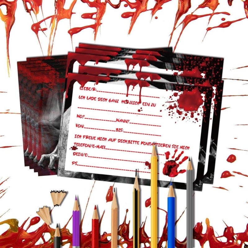Halloween Parti Meghívó Szett - 12 db Rémisztő Kártya