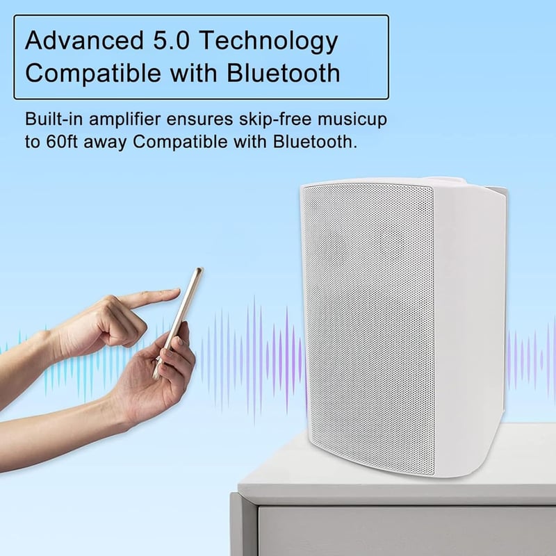 Herdio 5.25" Bluetooth Vízálló Kültéri Hangszóró - 200W Teljesítmény, Beltéri-Kültéri Használatra, Fali Konzollal, Fehér