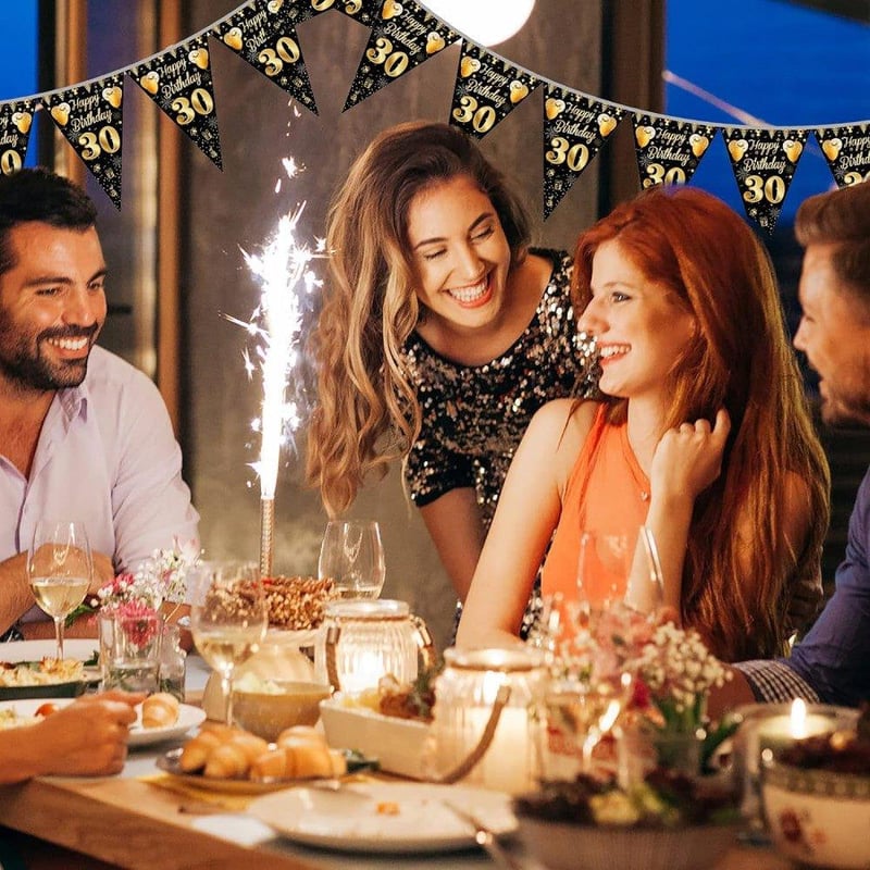 30. Születésnapi Fekete-Arany Girland Banner - Elegáns Dekoráció Fiúknak, Lányoknak
