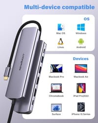 Newmight 7 az 1-ben USB-C Dokkoló Állomás Kettős Monitor Támogatással - 2 HDMI, 3 USB 3.0, 100W PD - Dell, HP, iPhone 15 Kompatibilis 8