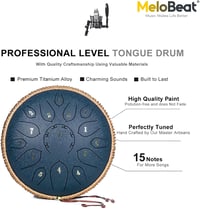 MeloBeat Tongue Drum 12" - 15 Hangú Professzionális Acél Handpan D-dúrban, Dalkönyvvel, Ütőkkel és Hordtáskával (Sötétkék) 3