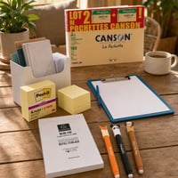 Pachet școală: 20x coală A3 + 170 file rezervă + 6x post-it + 3x pix șters 1