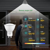 GY GU10 LED Mozgásérzékelős Hideg Fehér Izzó 5W 6500K 380lm 2