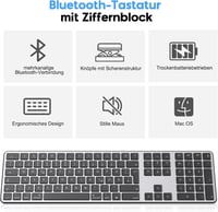 OMOTON Bluetooth Billentyűzet és Egér Mac-hez, Vezeték Nélküli QWERTZ, Szürke - Room grey 8