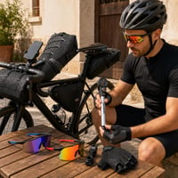 Cyklistický komfortný balík: 2x okuliare + pumpa + tašky + držiak na fľašu + držiak na mobil + rukavice 1