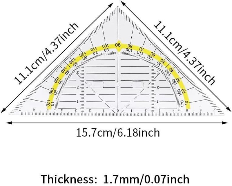 Átlátszó geometriai vonalzó szett - 6 db háromszög rajzeszköz diákoknak