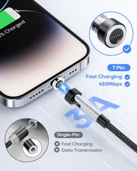 KUULAA 6 az 1-ben mágneses töltőkábel, 360°-os, USB-C/A, 2m, gyorstöltés 3
