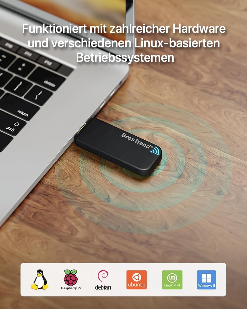 BrosTrend AC1200 USB WiFi adapter Linux rendszerekhez és Windows 11-hez, 5GHz/2.4GHz
