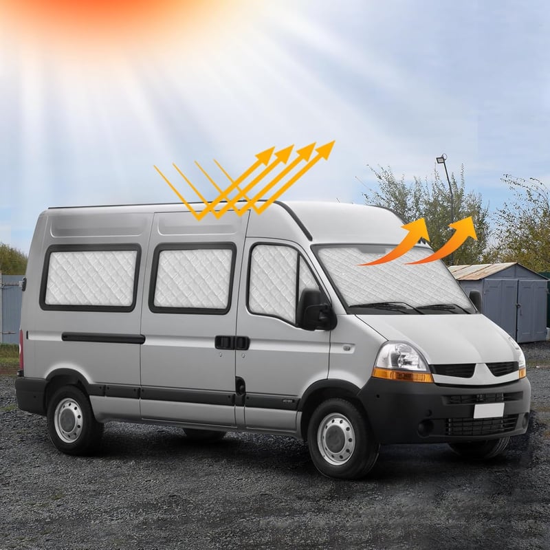 JinsenTGG Napvédő Szélvédőtakaró Renault Master 2010-2023 SWB és Opel Movano - 9 részes Hőszigetelő Alumínium Fólia Napellenző Takaró