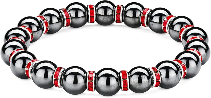 Mágneses hematit karkötő 10mm - Fájdalomcsillapító, alvásjavító, antisztatikus, férfi-női (piros, 20cm)