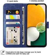 Samsung Galaxy A13 5G Kék Vászon Tok Mágneses Kártyatartóval 3