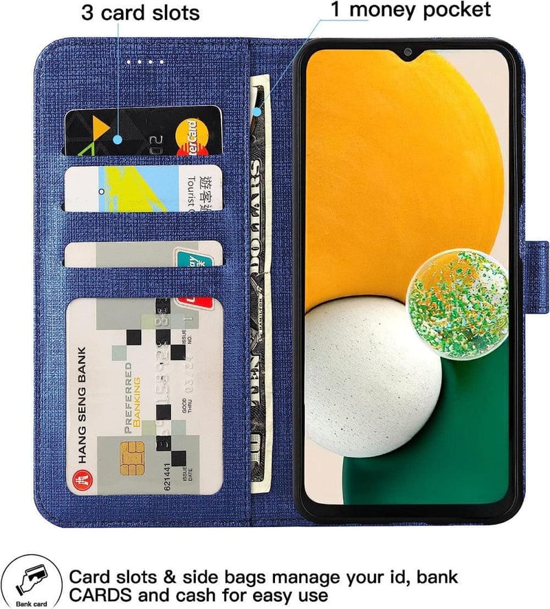 Samsung Galaxy A13 5G Kék Vászon Tok Mágneses Kártyatartóval