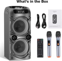 LANMEMG Karaoke Rendszer 2 Vezeték Nélküli Mikrofonnal - 100W Hordozható Bluetooth Hangszóró LED Fényekkel, Távirányítóval, USB/TF Kártya Tá 6