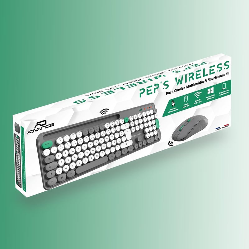 AD ADVANCE PEP'S Vezeték Nélküli Billentyűzet és Egér Szett - Kerek Gombokkal, Csendes Működéssel, 2.4GHz Kapcsolattal, Számgombokkal és Tel