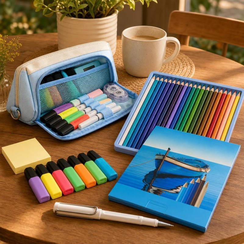 Pachet Școlar: Stilou M + penar + 36 creioane colorate + 6 seturi notițe + 8 markere