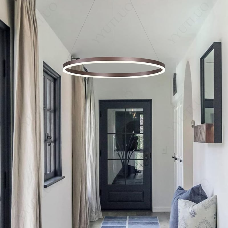 YYUTLUO Modern Kör LED Csillár - Barna Arany, 60 cm, 29W, Távirányítós Fényerőszabályzás, Alumínium-Akril, Nappali Mennyezeti Lámpa