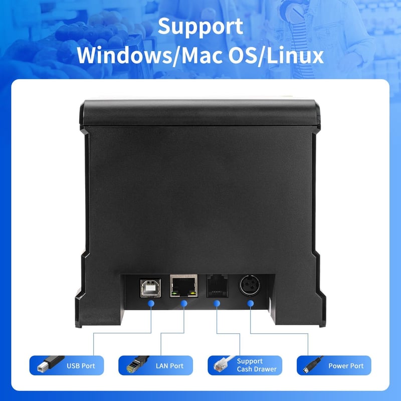 NetumScan 80mm POS Hőpapíros Nyugtanyomtató - 300mm/s Sebességű, Automatikus Vágóval, USB/Ethernet Csatlakozással, Windows/Mac/Linux Kompati