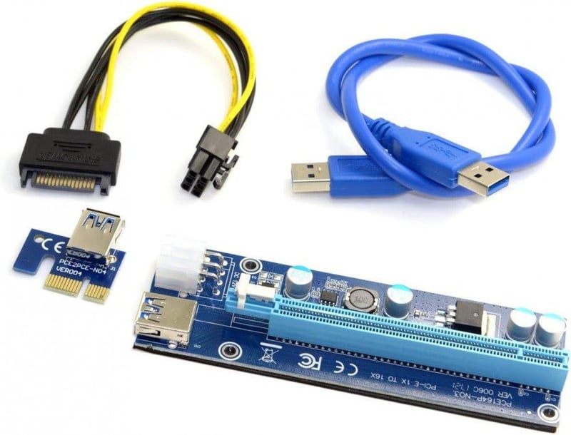 PCI-E Bányászgép Riser Adapter USB 3.0 és SATA Kábellel - Cablecc Erősített