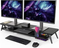 Fenge Dupla Monitortartó Állvány Telefon/Tablet Tartóval, 2 Szintes Nagy Multifunkciós Számítógép Laptop Képernyőemelő, 108x23,5x14,5 cm, Fe 1