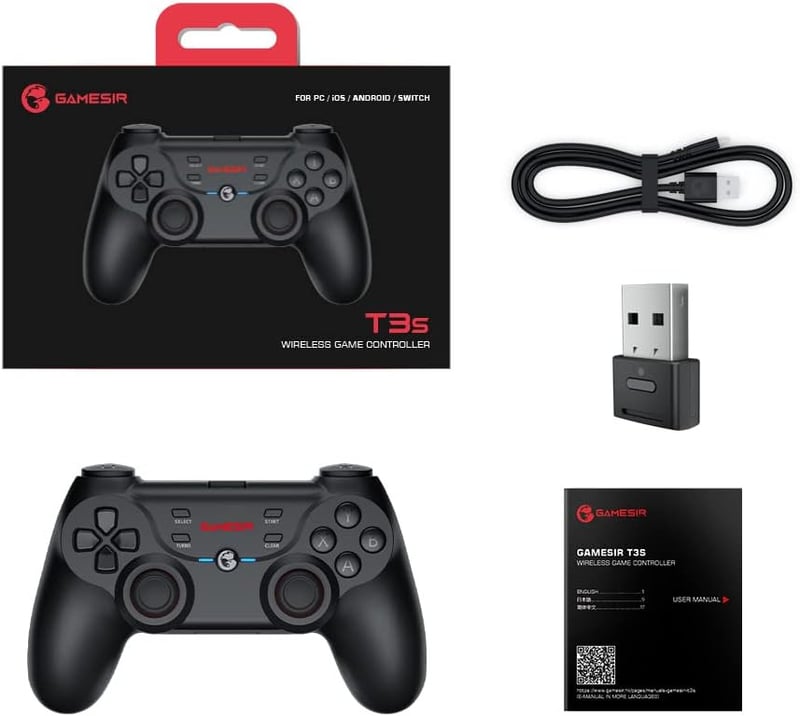 GameSir T3s Vezeték Nélküli Kontroller Windows PC/iOS/Android/Switch Eszközökhöz, Bluetooth Játékvezérlő Állítható Rezgéssel és 4 Fokozatú T