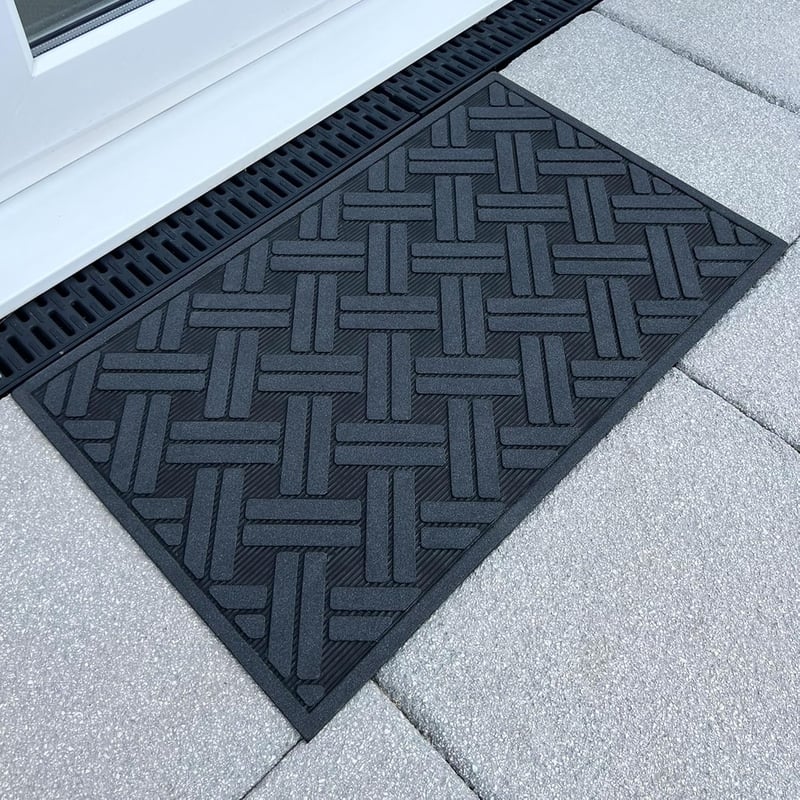 Ultralux Gumi Lábtörlő 75x45cm - Kültéri-Beltéri Csúszásmentes Szennyfogó Szőnyeg Fekete-Ezüst Mintával, Vízálló, Strapabíró, Könnyen Tisztí