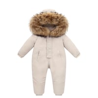 Gyermek Síoverall Pehely Töltéssel - Bézs Téli Kapucnis Hóruha 3-4 Éveseknek, Szélálló Egyrészes Snowsuit Fiúknak Lányoknak 1