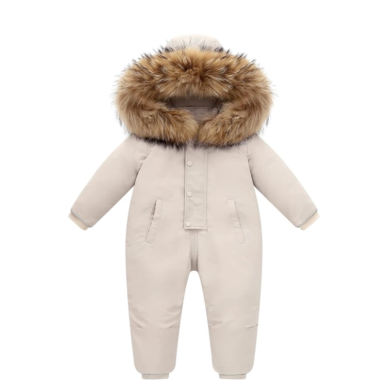 Gyermek Síoverall Pehely Töltéssel - Bézs Téli Kapucnis Hóruha 3-4 Éveseknek, Szélálló Egyrészes Snowsuit Fiúknak Lányoknak