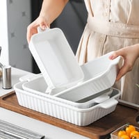 MALACASA Porcelán Sütőtál Készlet 4 db - Fehér Hőálló Kerámia Edények Fülekkel, Mosogatógépben Mosható, Fagyasztható, Téglalap Alakú 7